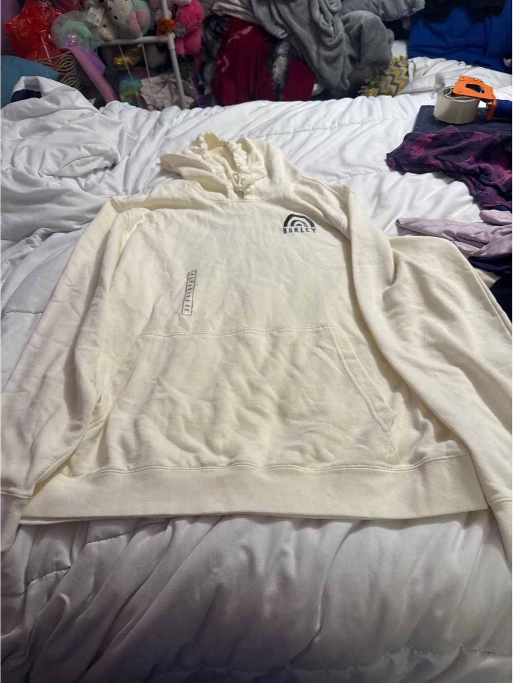 Hurley Naturals XXL Cream Pullover Hoodie with Graphic Back